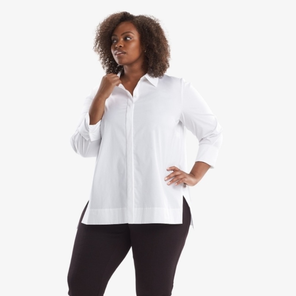 M.M. Lafleur white tunic button up shirt